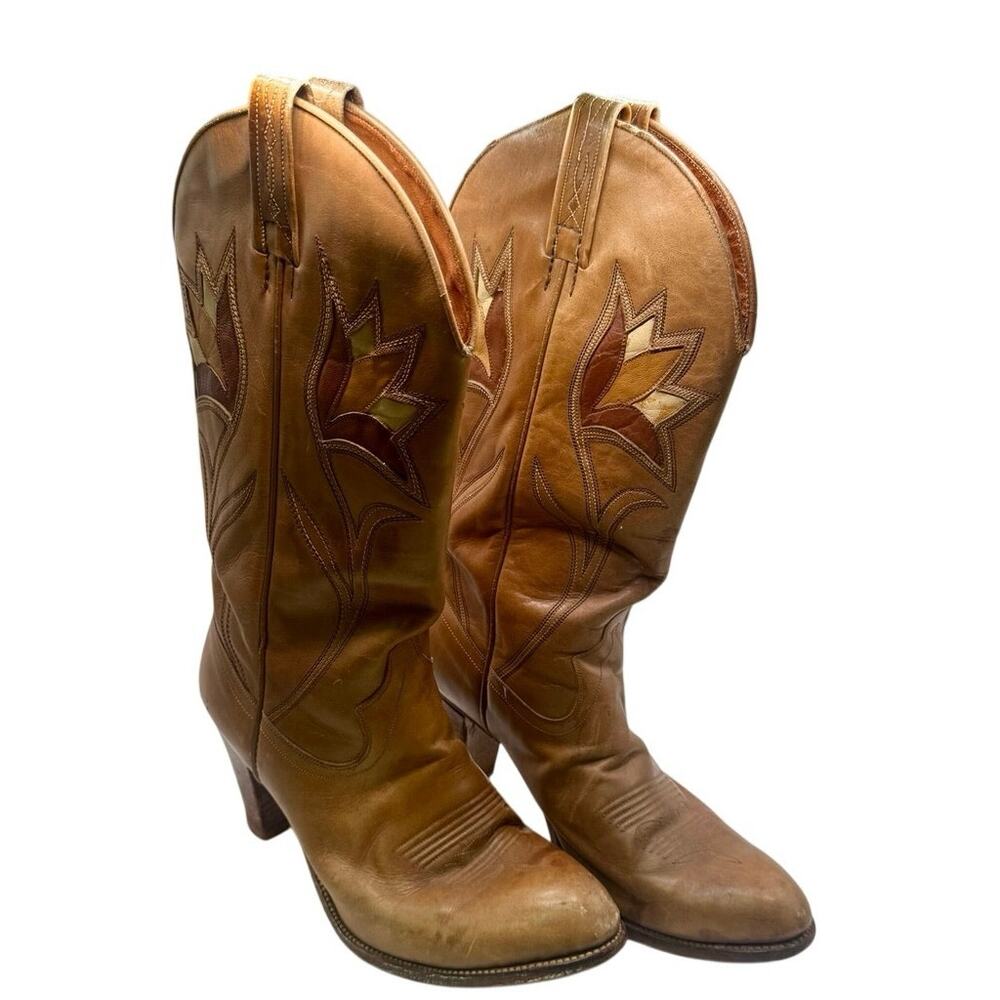 Dan Post vintage floral detail leather western boots size 7.5
